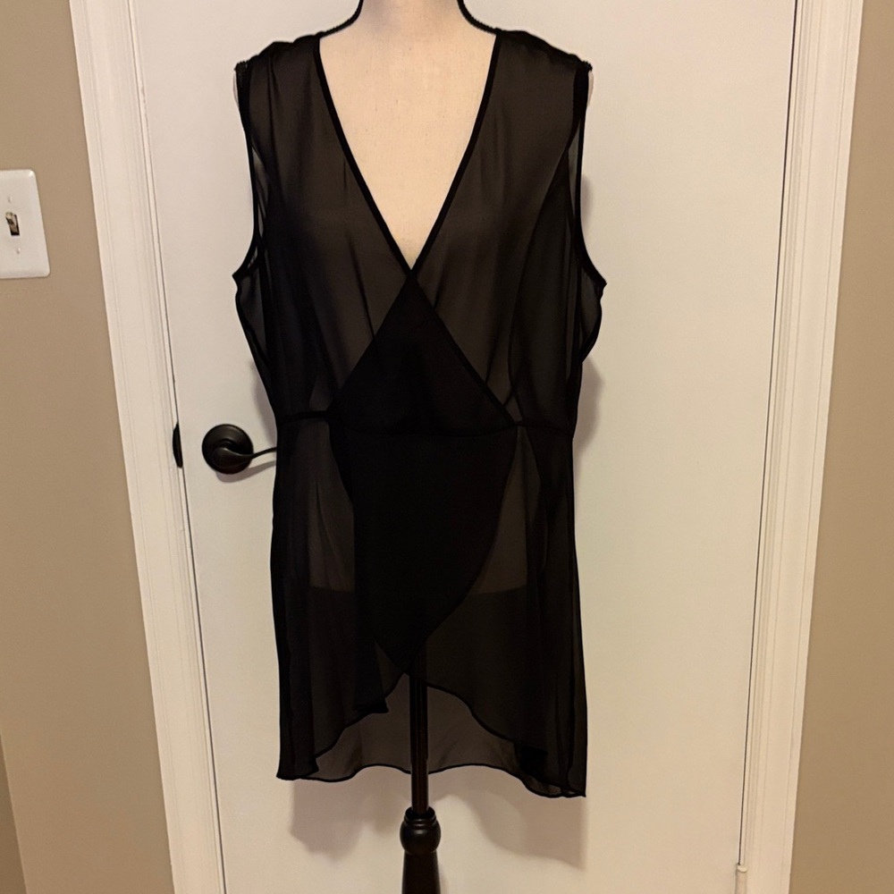 BCBGeneration Black Sheer V-Neck Top